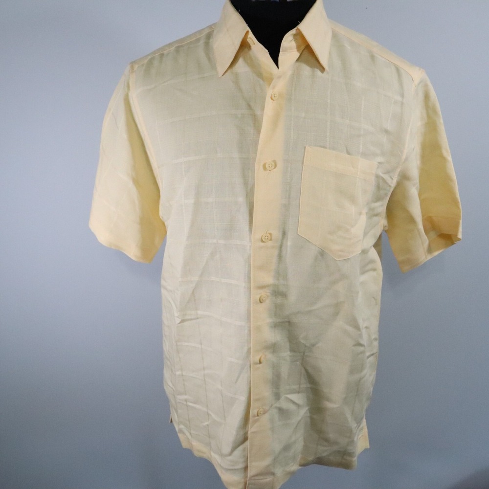 Royal Palm‎ Shirt Mens Medium Casual Pocket Button Up Yellow Plaid Short Sleeve